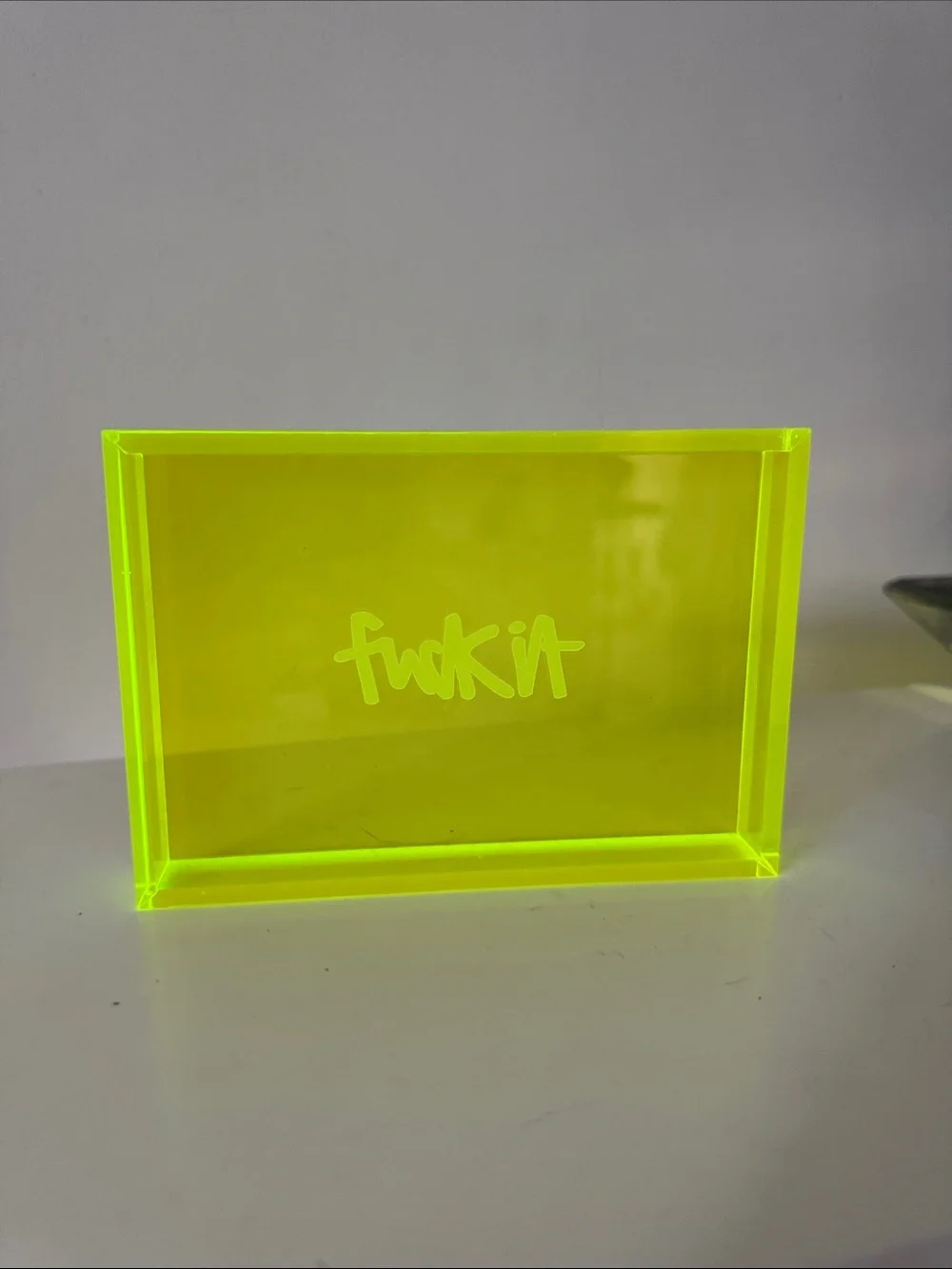 Neon Yellow Acrylic Decorative Valet  Tray  Block - 'fuc* it “ Script